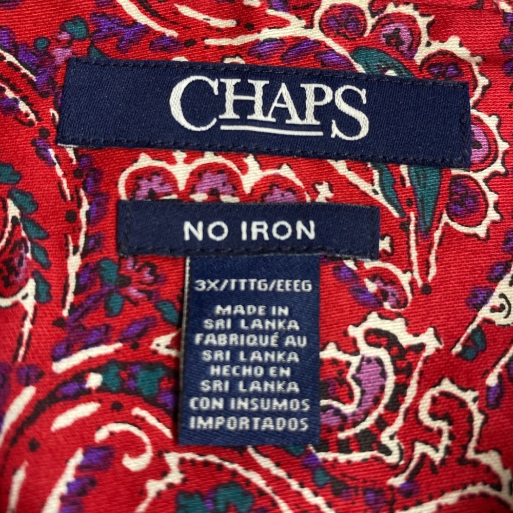 Chaps LS Button Down No Iron Red Paisley Cotton 3X Cottagecore Boho Americana - Picture 3 of 12